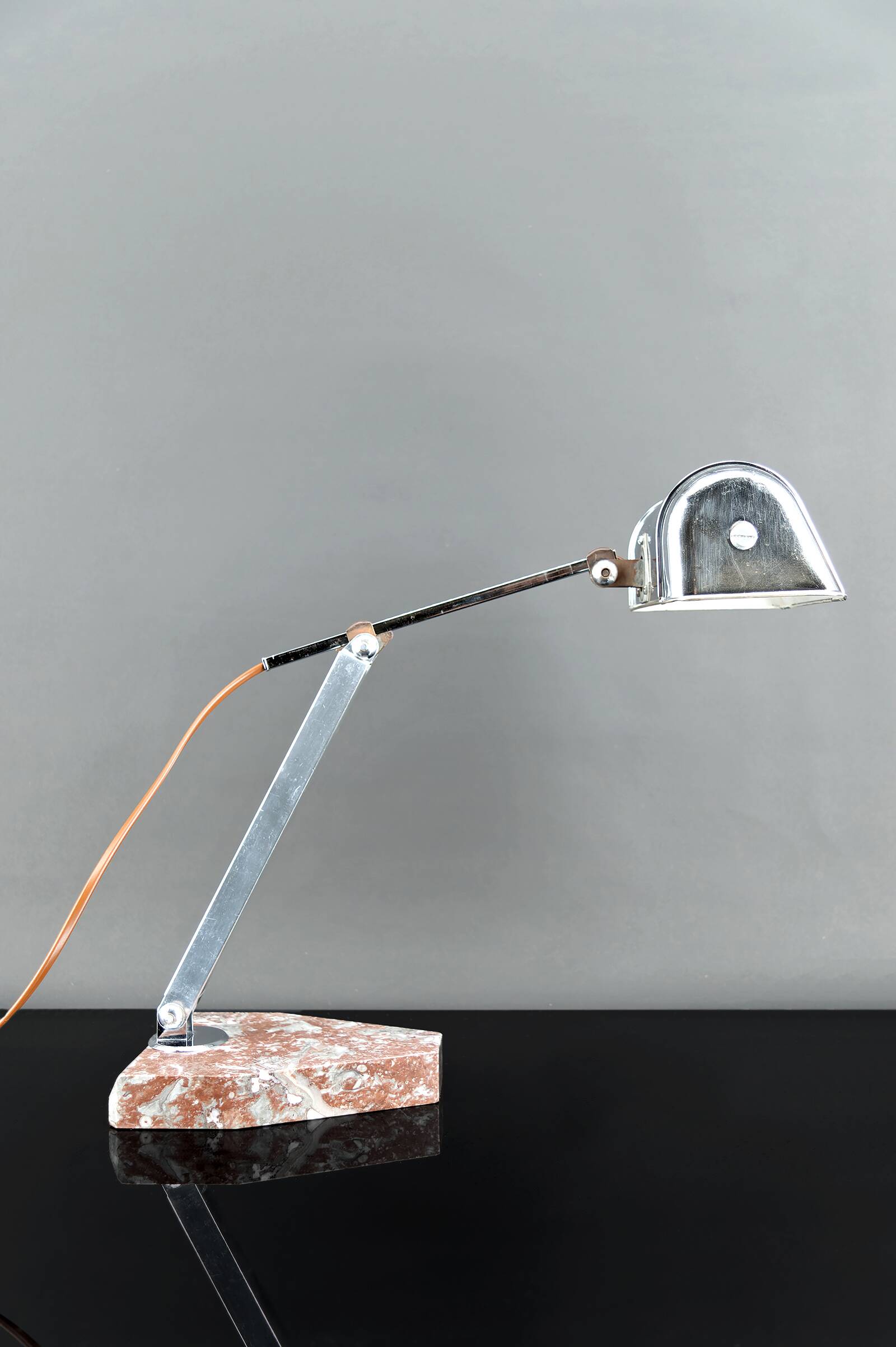 Large Desk Lamp, Chrome, Aluminum and Marble, Modernist Art Deco