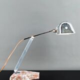 Large Desk Lamp, Chrome, Aluminum and Marble, Modernist Art Deco