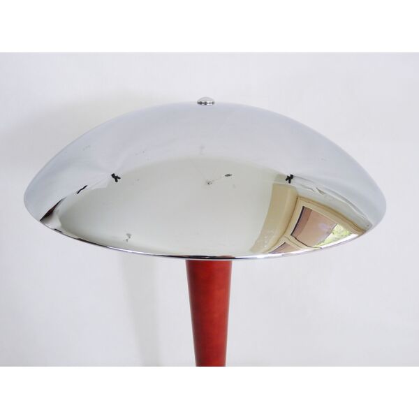 Lampe de table champignon dite " Paquebot " Titan Bois et métal chromé.  Année 80 | Selency
