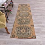 3x9 Mustard Light Blue Turkish Runner Rug 79x280Cm