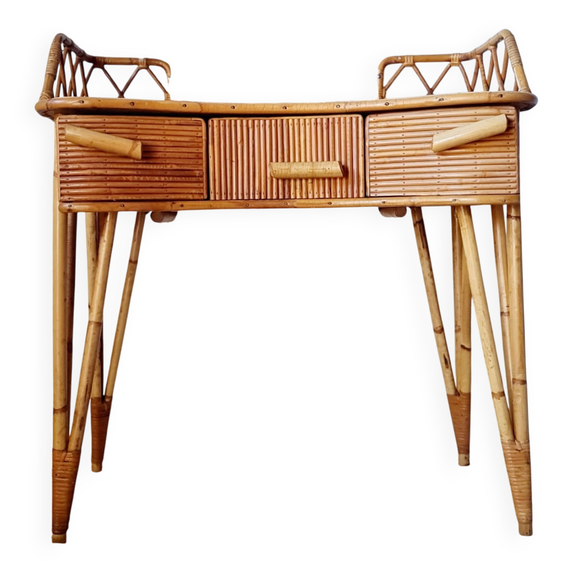Vintage Rattan and Bamboo Hairdresser with Mirror – 1960s