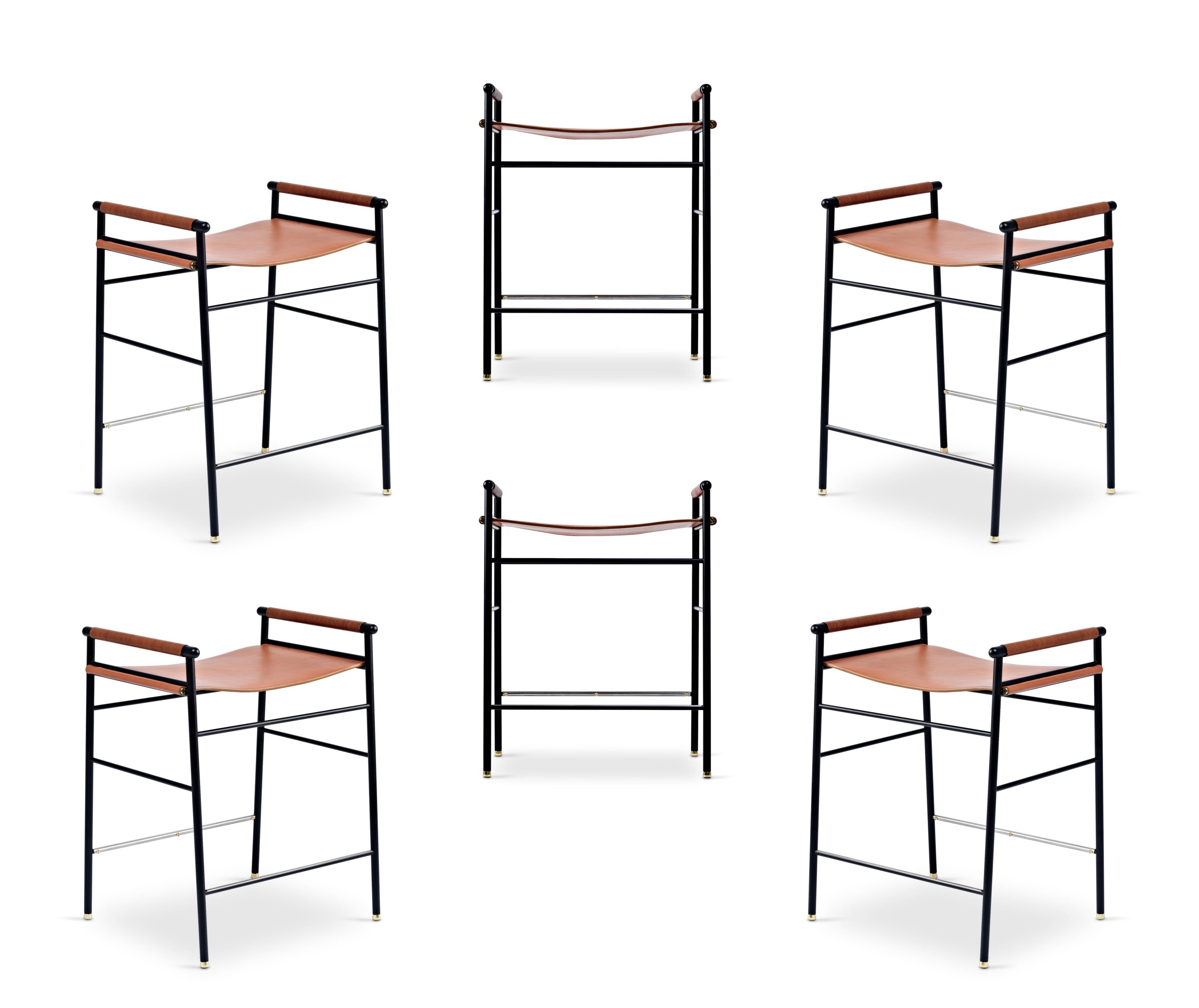 Set of 6 bar stools "Repose", natural beige seat