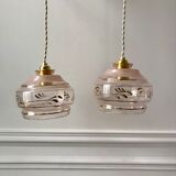 Pair of suspensions in pink glass and golden edging 50s-60s