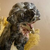 Houdan hen and her baby in barbotine by Paul Comolera