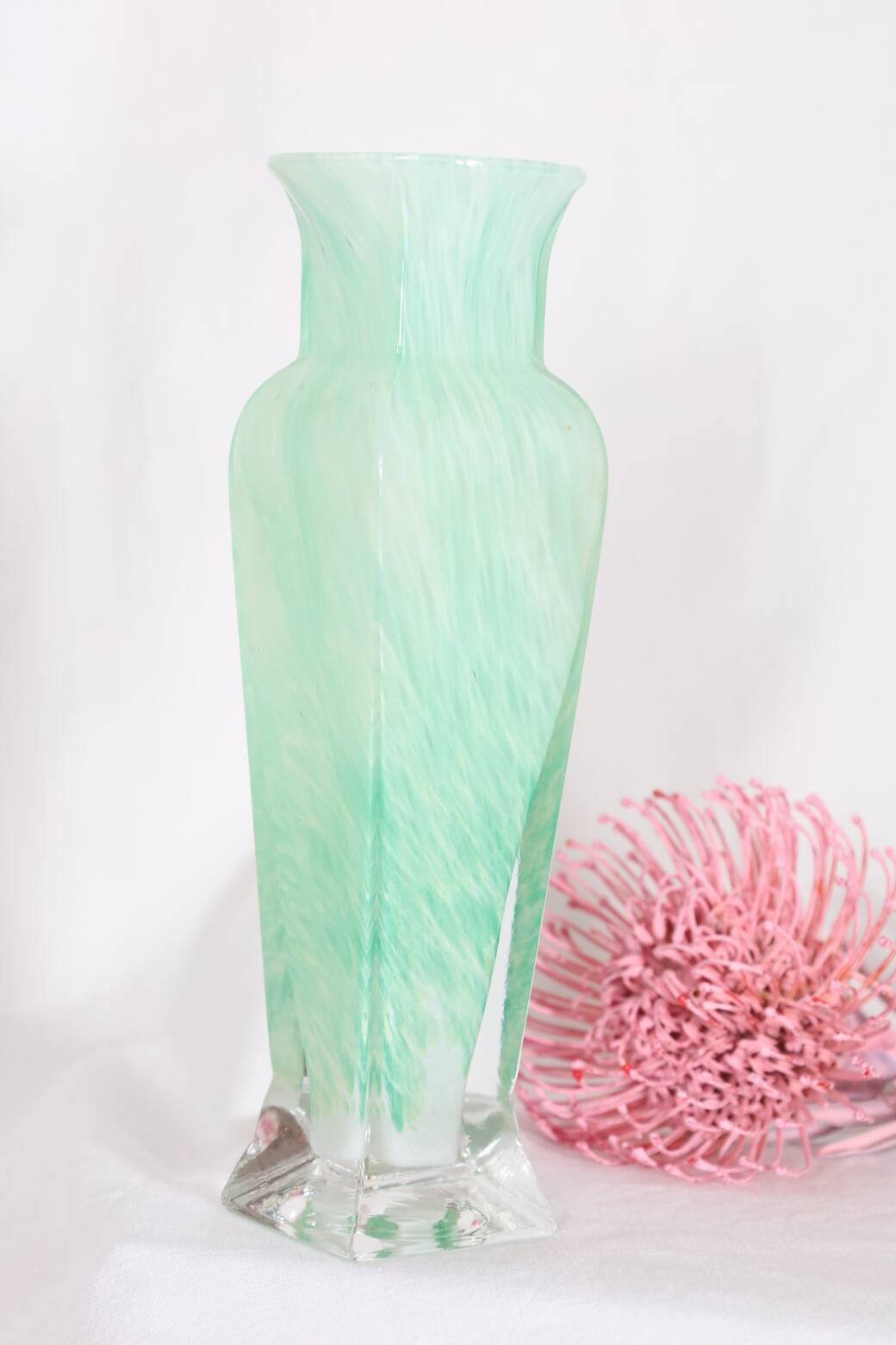 WATER GREEN AND WHITE SPECKLED MURANO GLASS VASE