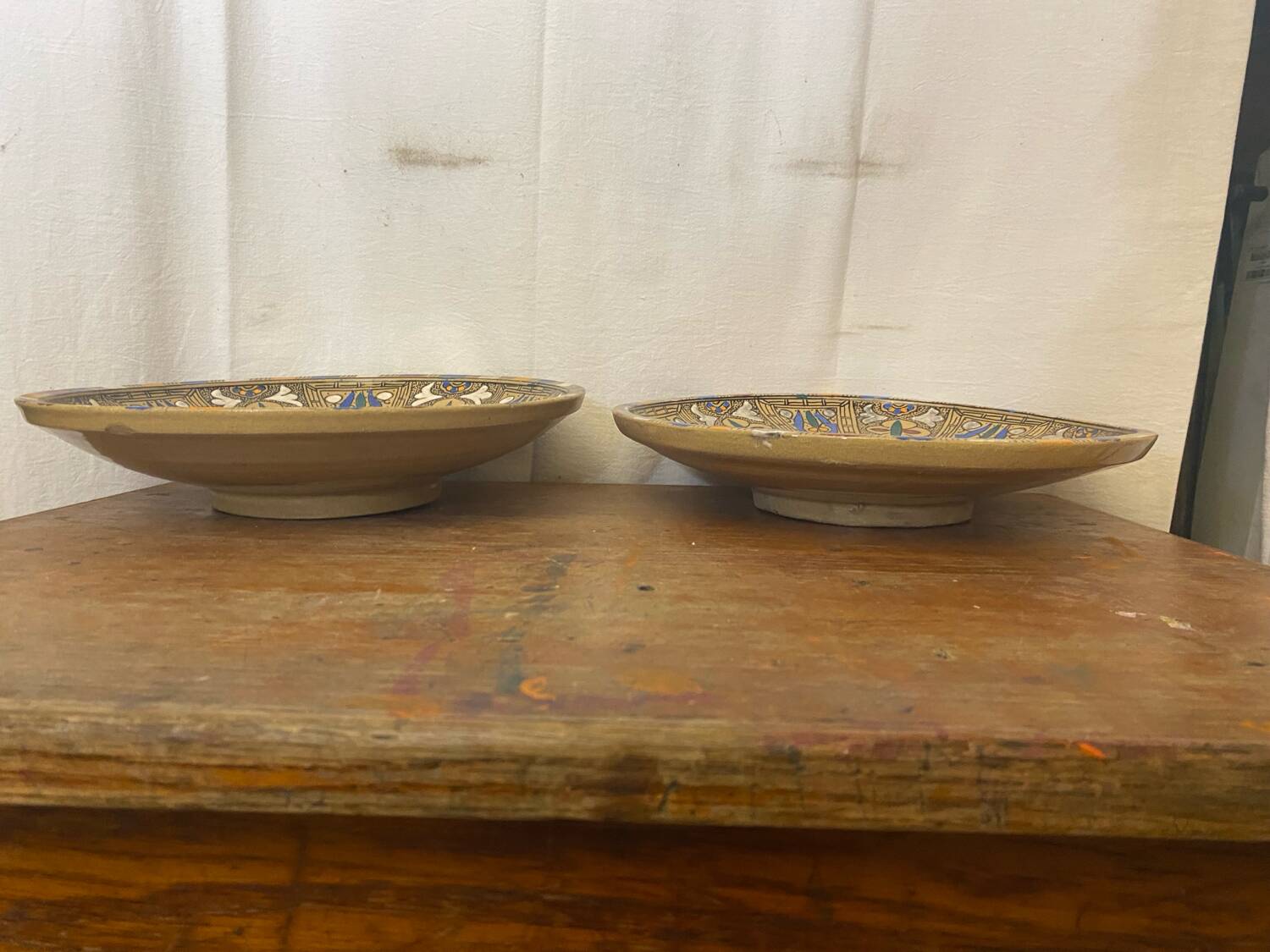 Pair of Antique SAFI Moroccan Glazed Terracotta Dishes from the 50s