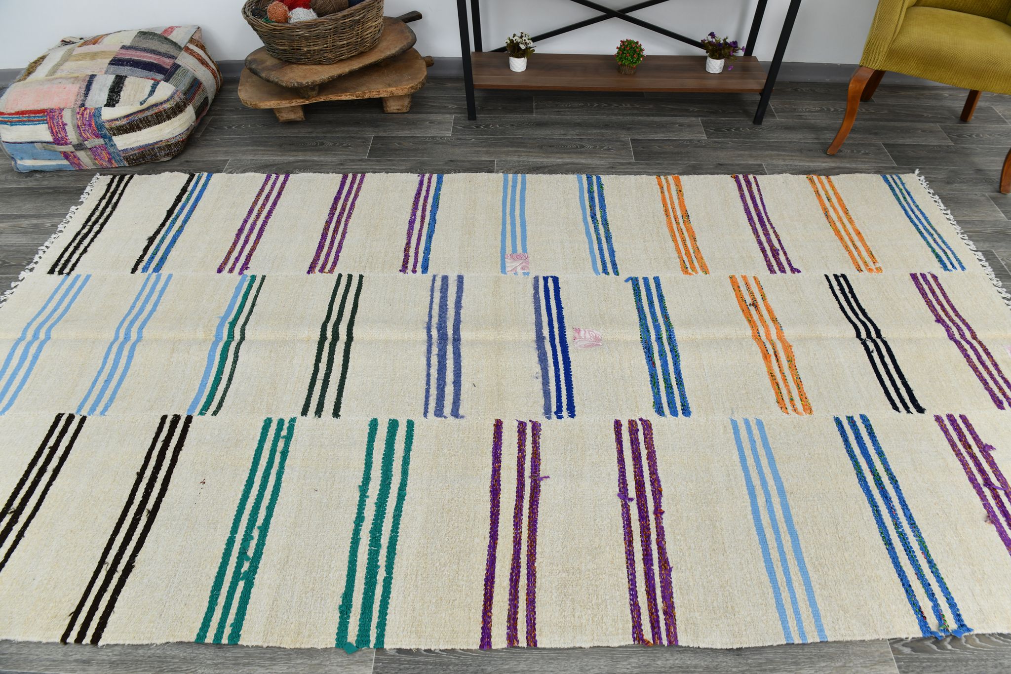Tapis de chanvre vintage texturé neutre, 168x304cm