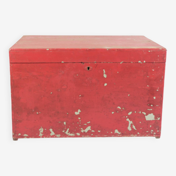 Coffre Antique Peint En Rouge Des Années 1830