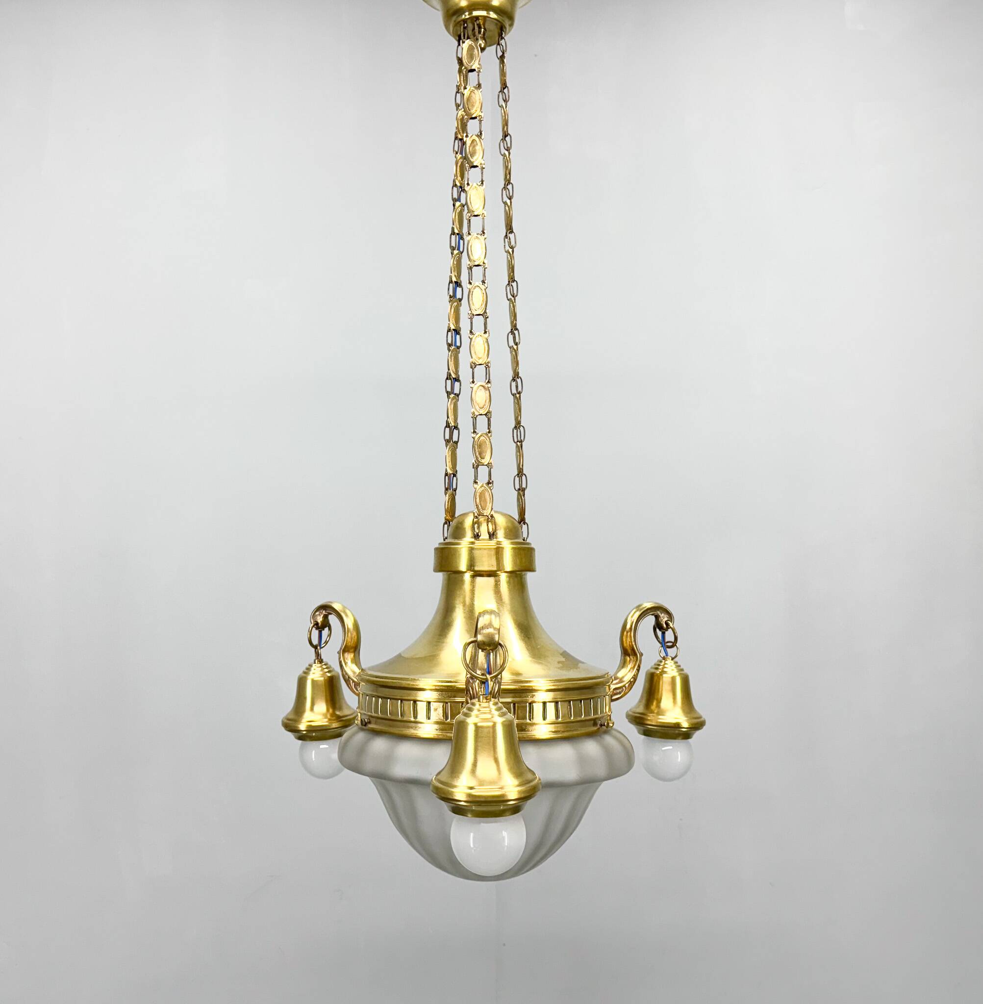Art Noveau Brass Chandelier, Restored, Germany, 1920's