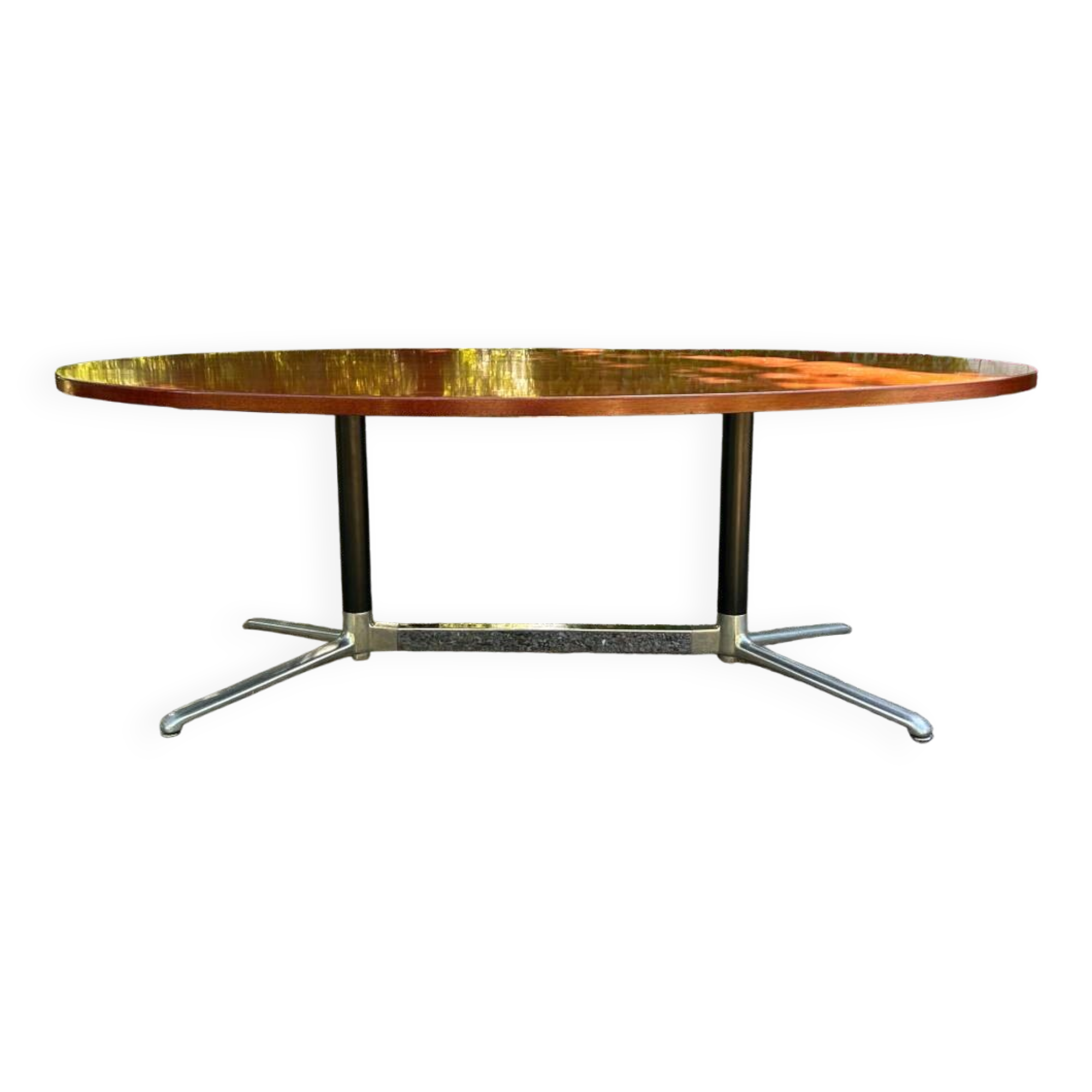 Vintage oval wooden and metal dining table from the 60s and 70s