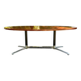 Vintage oval wooden and metal dining table from the 60s and 70s