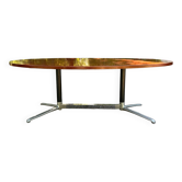 Vintage oval wooden and metal dining table from the 60s and 70s