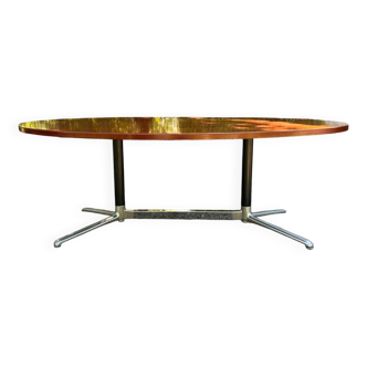 Vintage oval wooden and metal dining table from the 60s and 70s