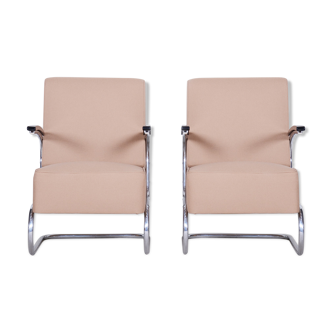 Chrome Bauhaus Armchairs designed by Mücke Melder, fully Refurbished