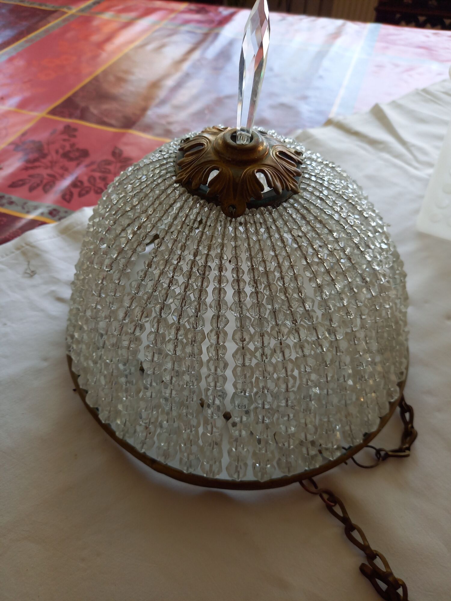 Ceiling lamps gilded brass basket and glass bead tassels