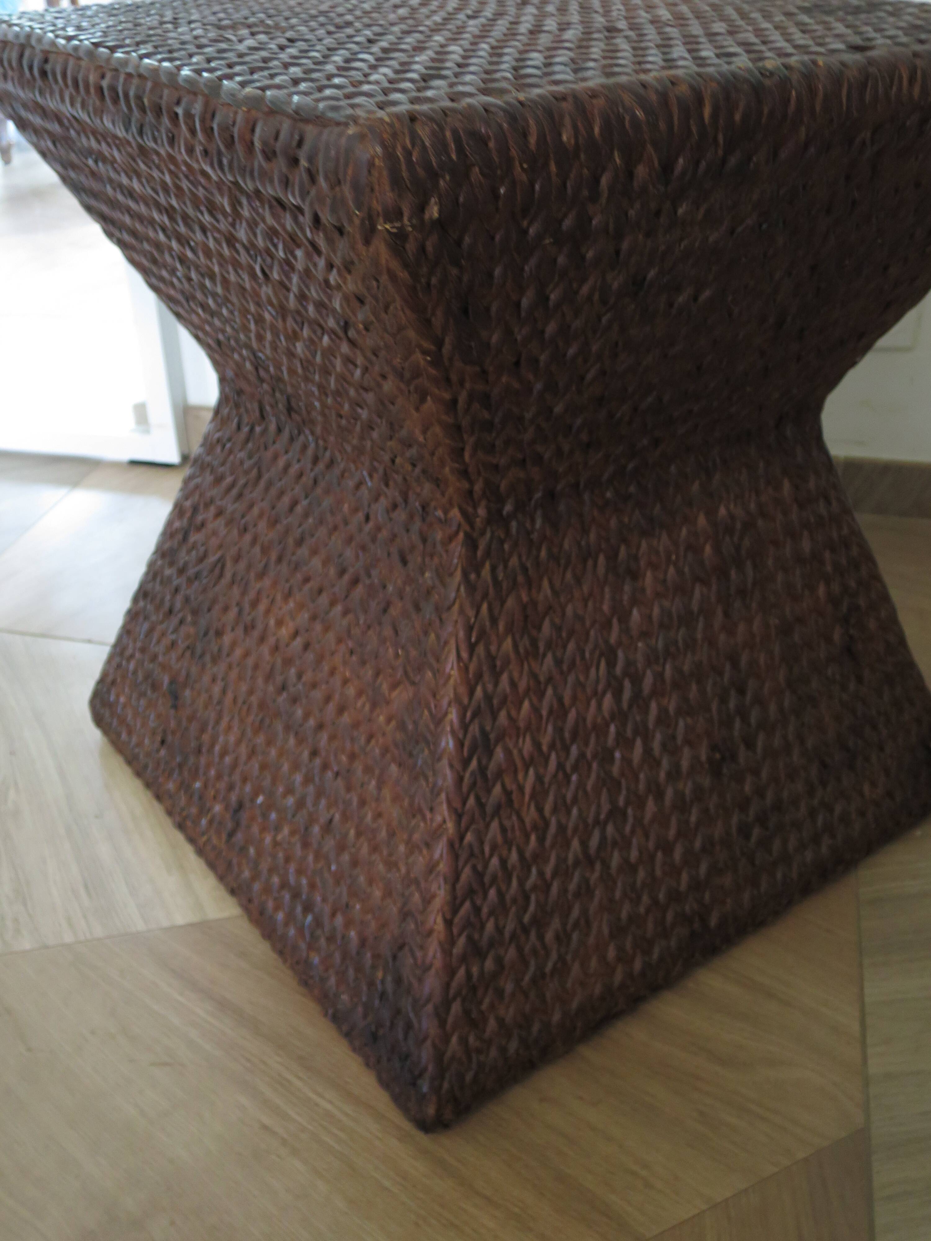 Side table - woven rattan - colonial style - vintage hourglass shape