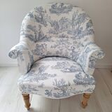 Blue toile de jouy toad armchair