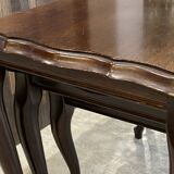 Set of 3 rustic nesting coffee tables in Louis XV style from 1950.