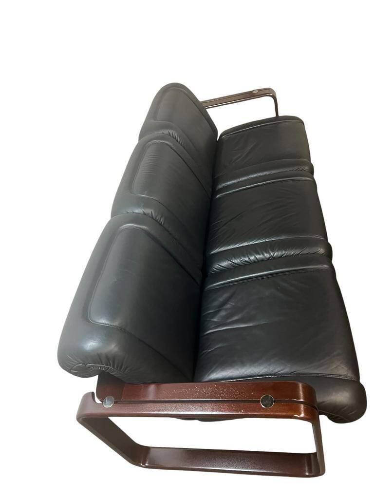 Vintage black leather sofa / Martin Stoll sofa