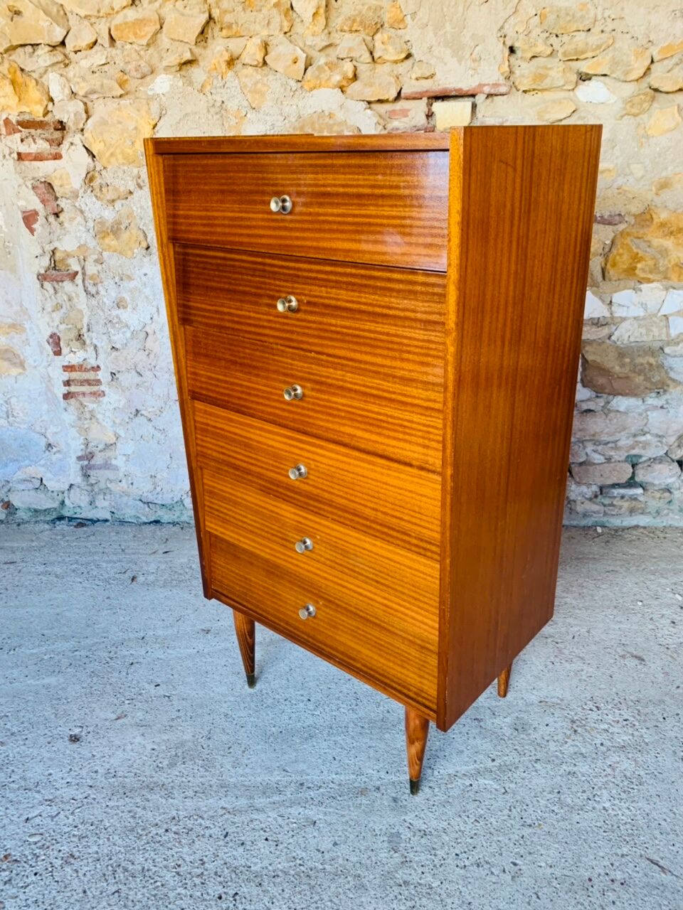 High chest of drawers with 6 drawers, Scandinavian style, circa 60's