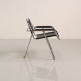 Metal and black leather armchair by Gastone Rinaldi for Thema 80's
