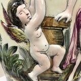 Large vase signed Capodimonte, Italy 1980s – Antique scene and lion heads