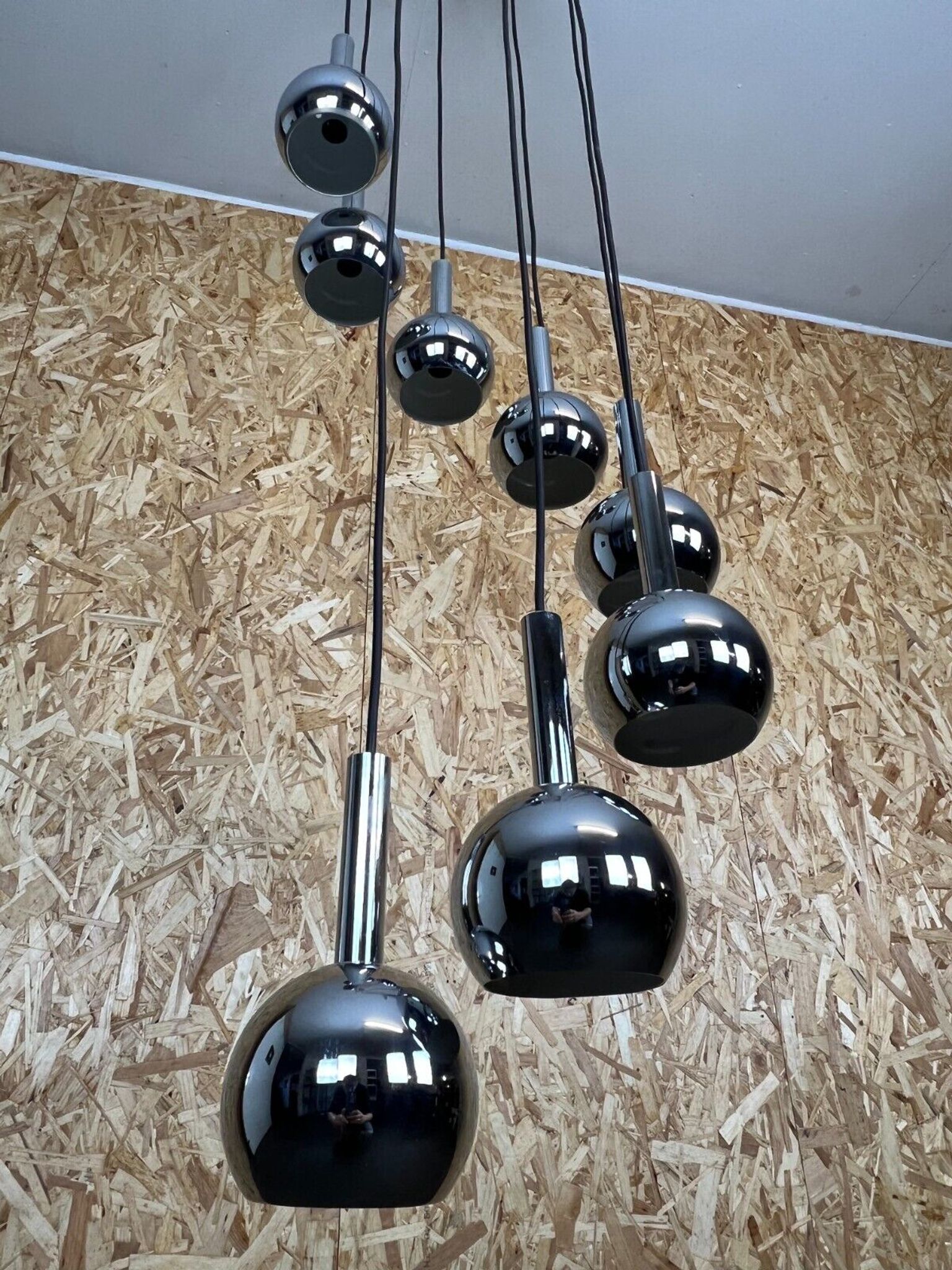 Lampe cascade plafonnier chrome space age 60s 70s Wortmann & Filz