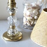 Glass and brass floor lamp with lampshade