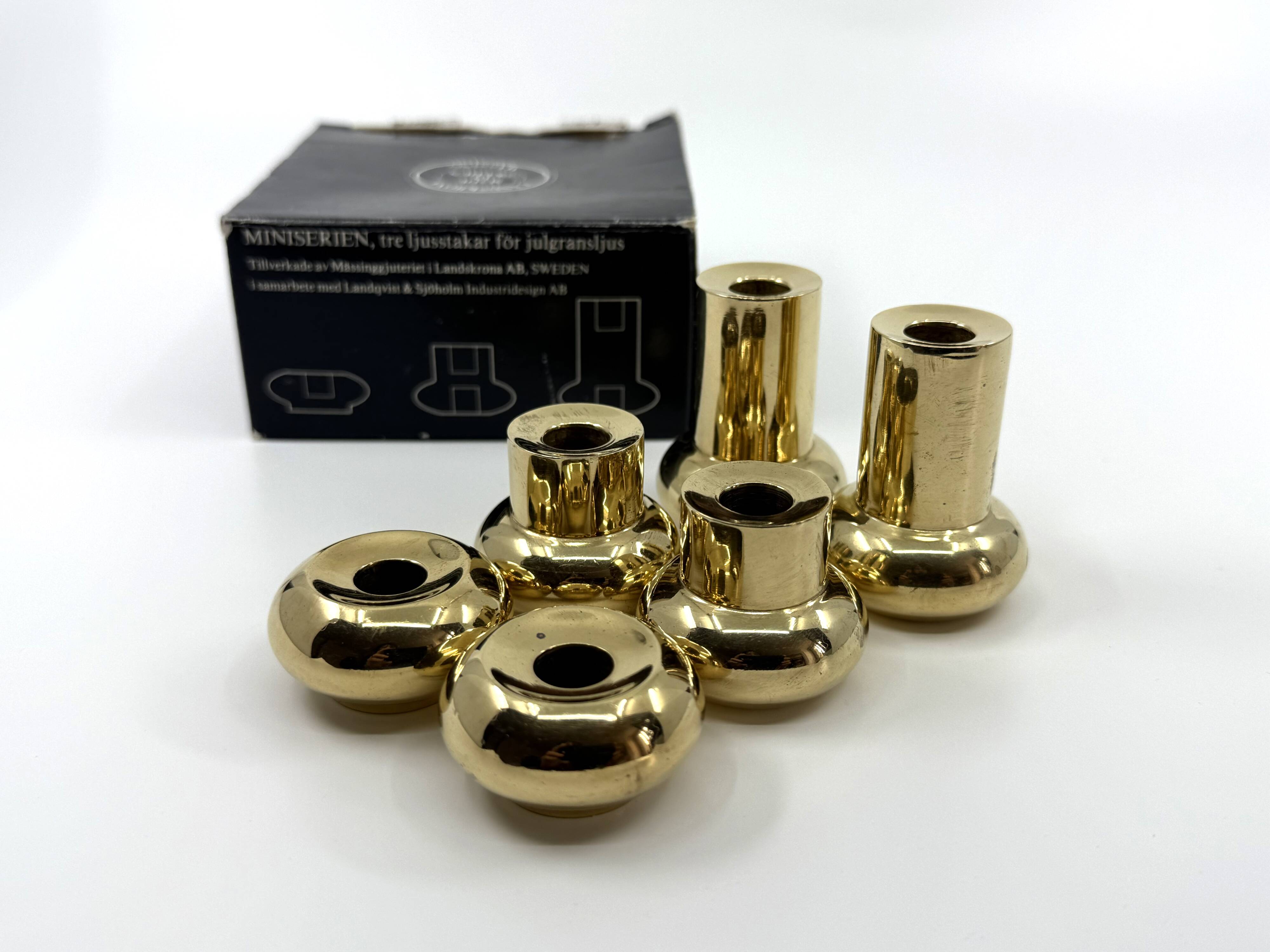 6 small brass candlesticks • Landskrona Mässing • Sweden • Circa 1978