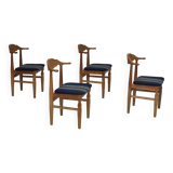 1970s, Danish design by Henning Kjærnulf for EG Kvalitetsmøbel, set of 4 dining chairs, original.