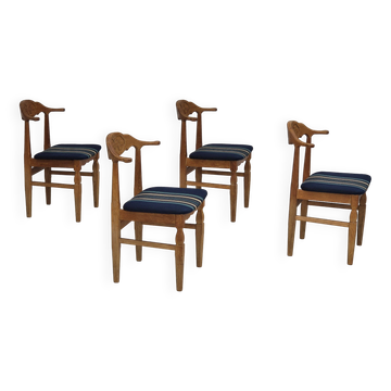 1970s, Danish design by Henning Kjærnulf for EG Kvalitetsmøbel, set of 4 dining chairs, original.