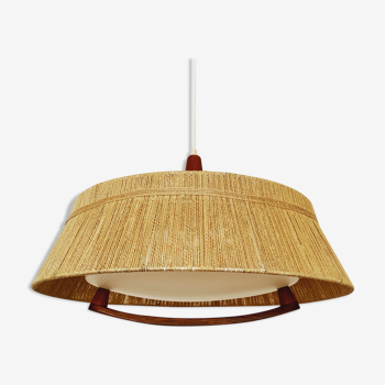 Mid-century modern bast and teak pendant lamp by Temde