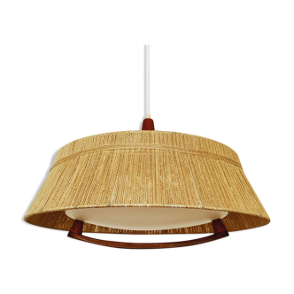 Mid-century modern bast and teak pendant lamp by Temde