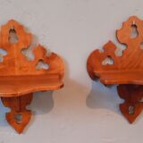 Pair of shelves late nineteenth century in solid walnut style Gothic