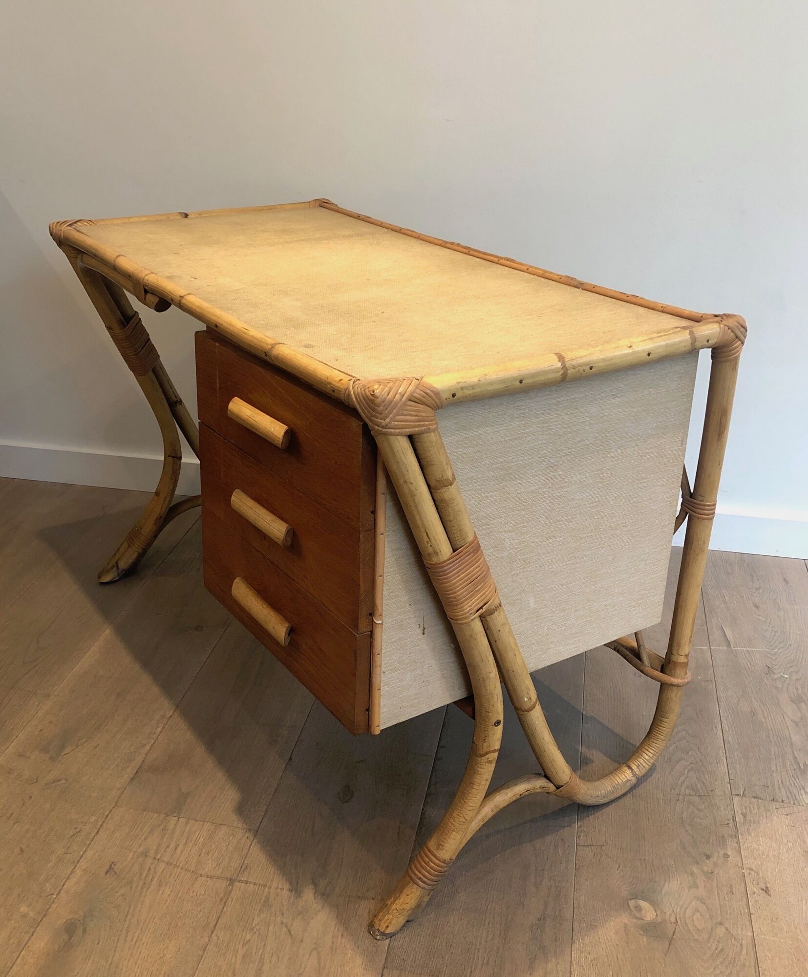 Rattan desk around 1970