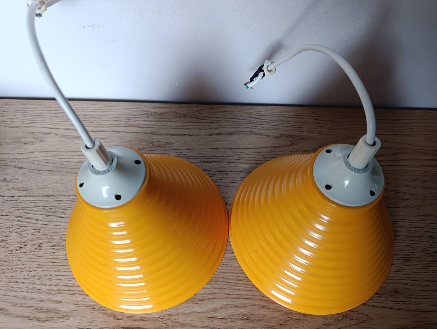 Pair of vintage egg yellow pendant lights