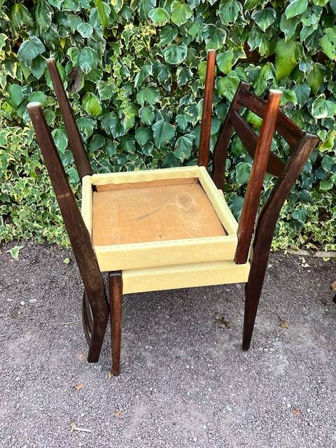 6 Scandinavian chairs with pale yellow skai seats