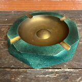 Vintage Green Metal Octagonal Ashtray + Brass