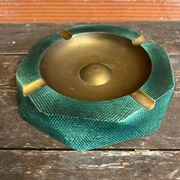 Vintage Green Metal Octagonal Ashtray + Brass
