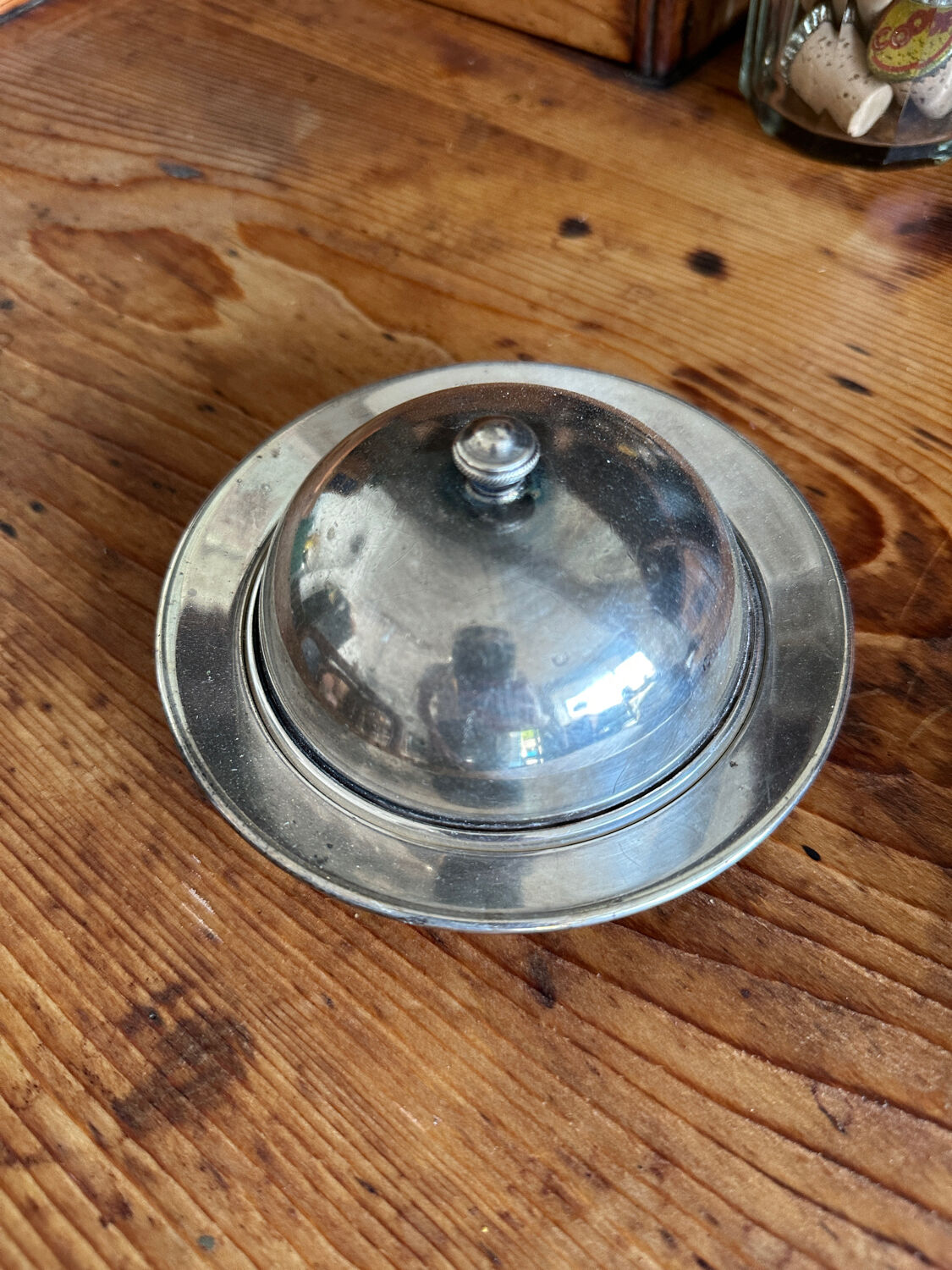Old stamped silver metal butter dish