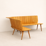 Brutalist corner bench in oak – European design, 1960s/70s