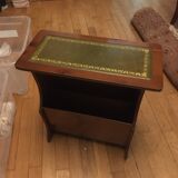 Mahogany magazine holder English style green leather