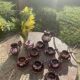 Coffee or tea service in enameled ceramic by Marius Giuge, artisan potter in Vallauris,