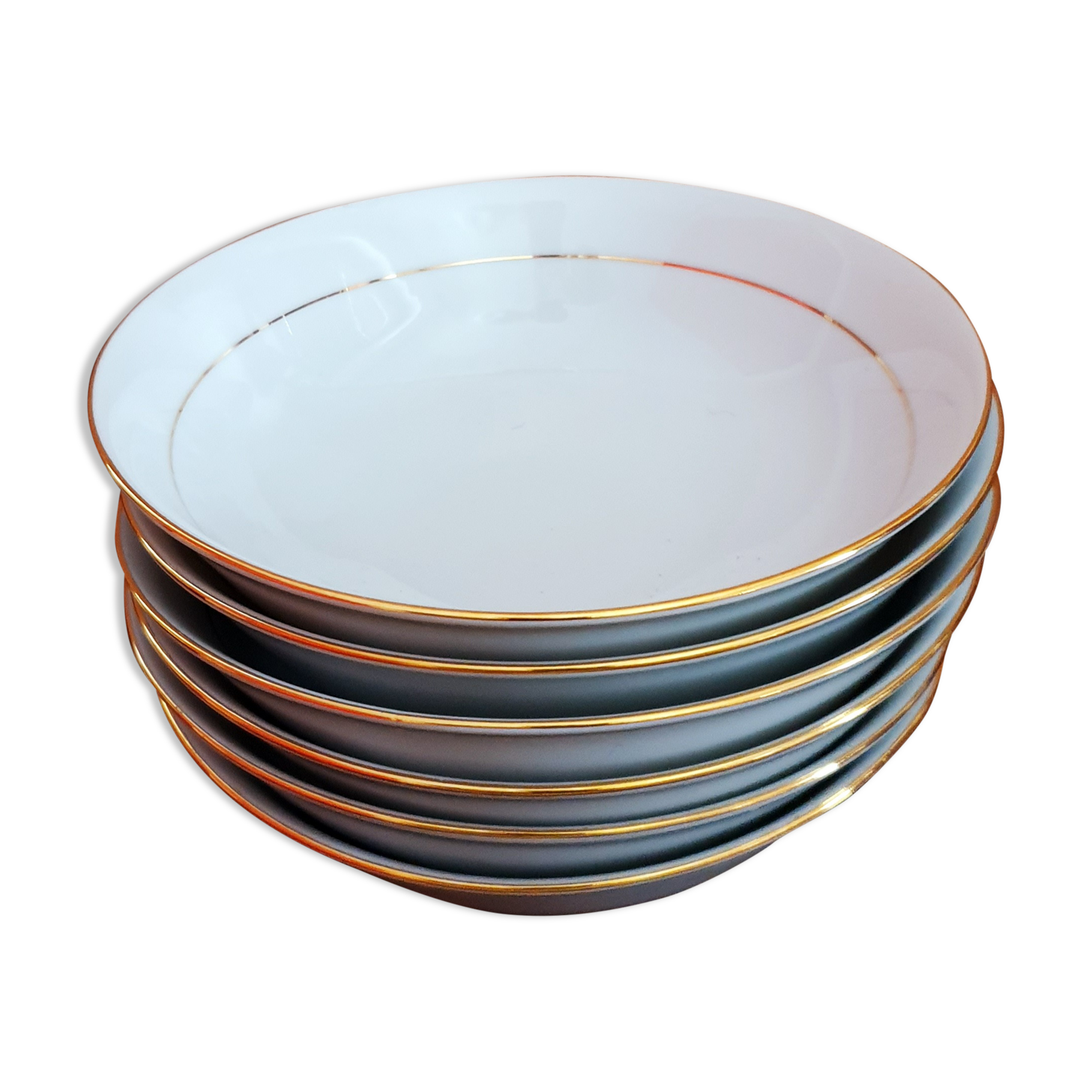 6 hollow plates gold edged in Limoges porcelain