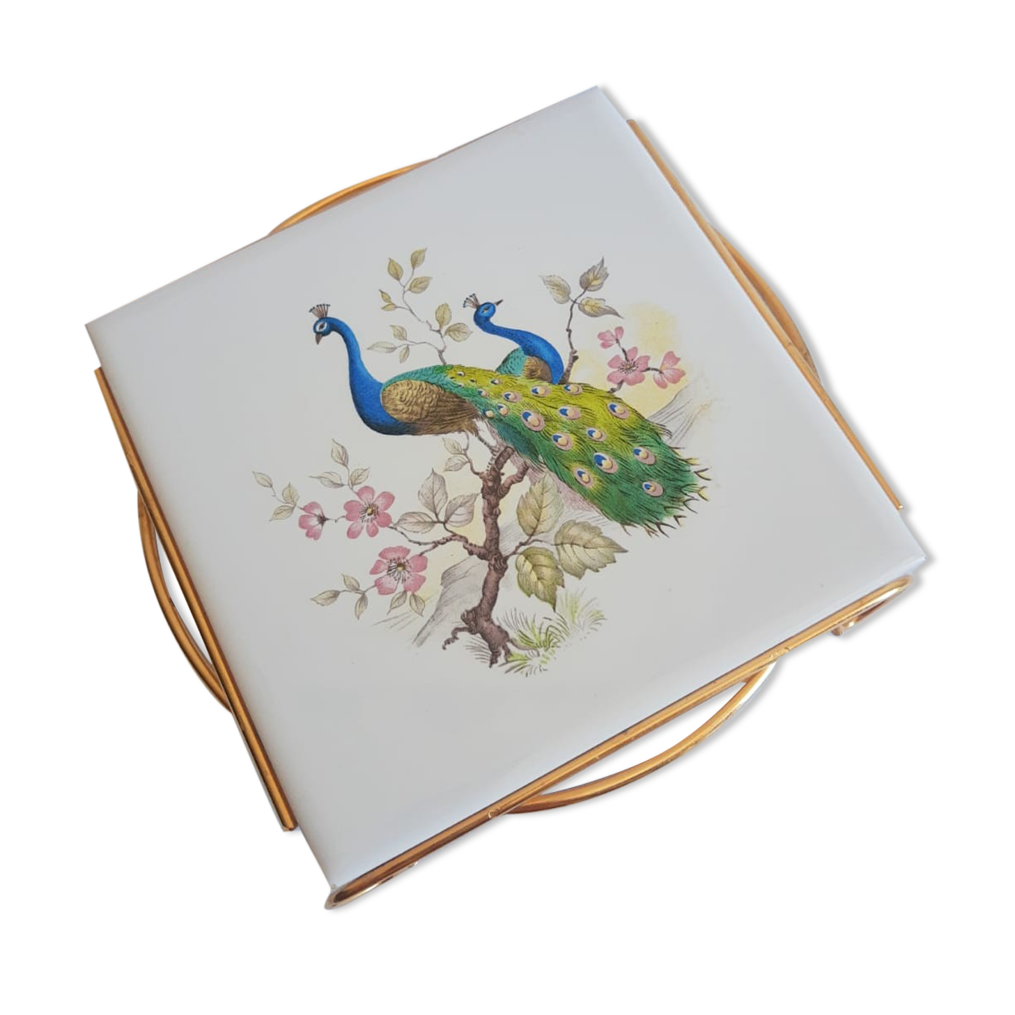 Dish coaster mettlach vintage peacock patterns