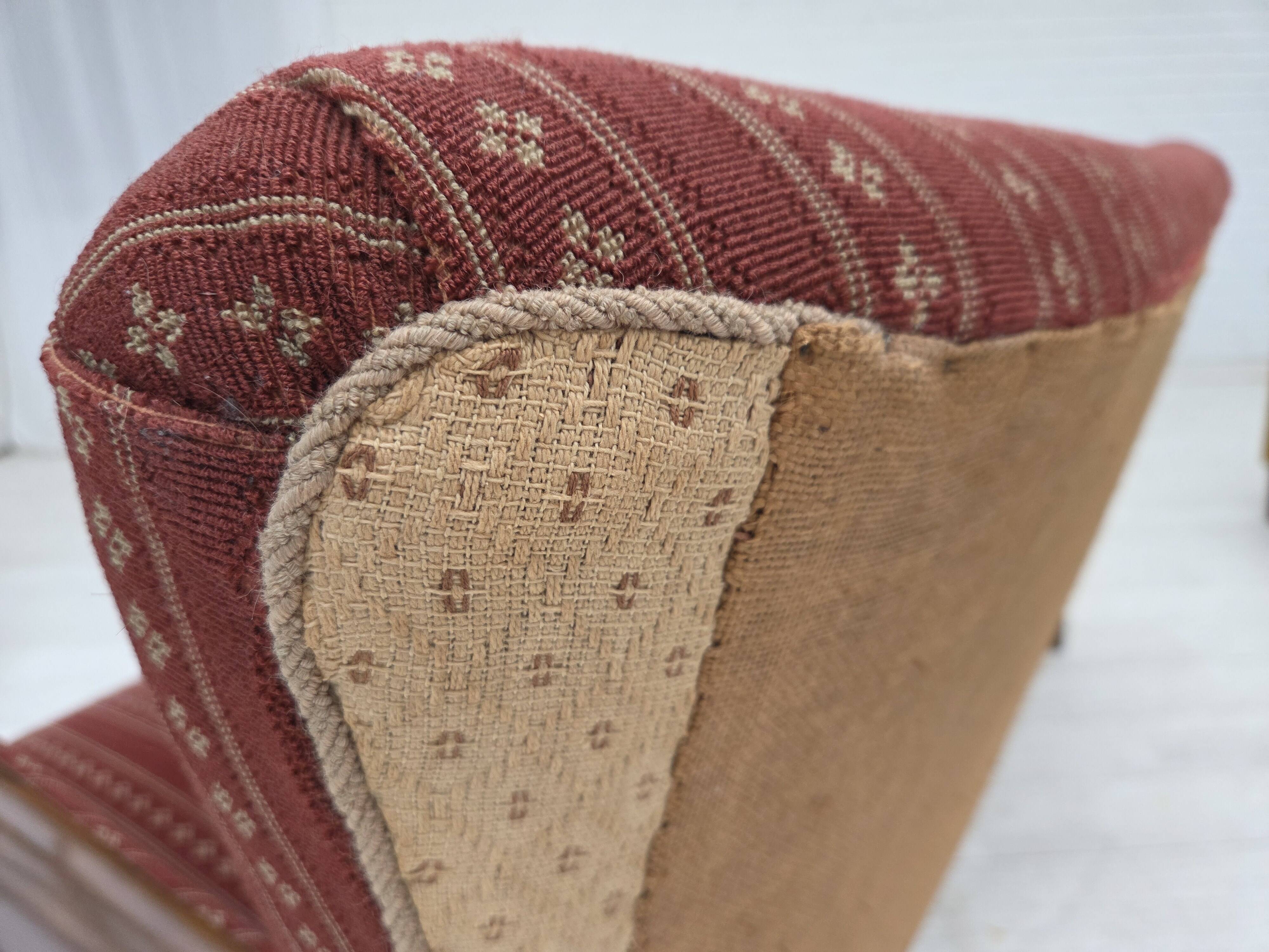 1960s, Danish 3-seater sofa, red furniture wool, beech wood.