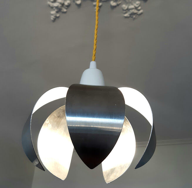 Flower pendant lamp in brushed steel 1970