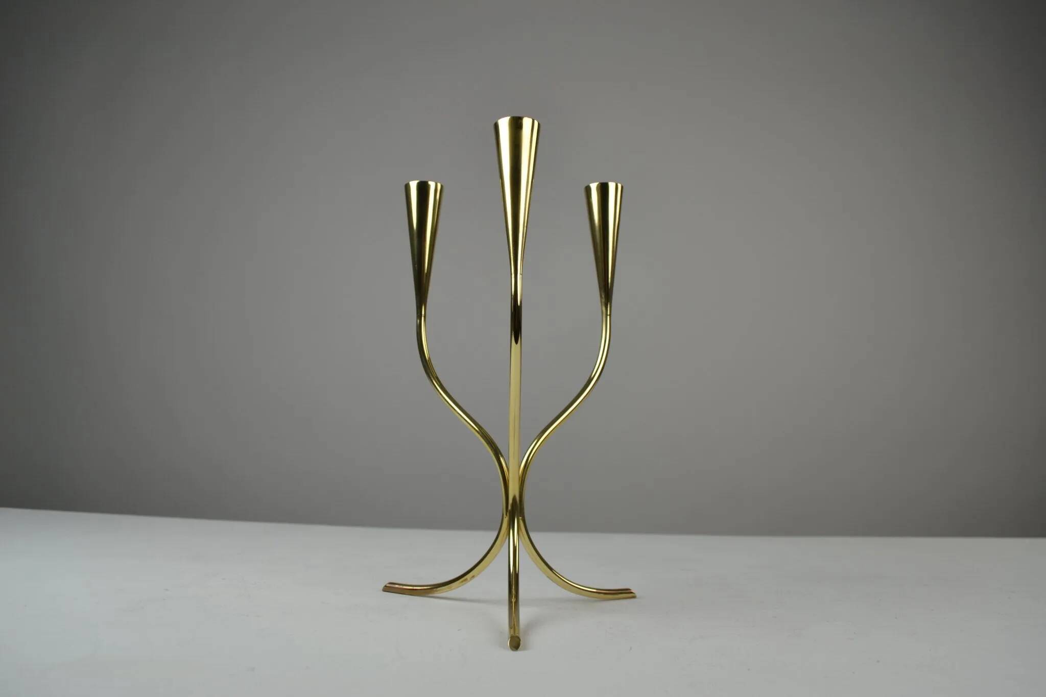 Polished Brass Candelabra by Gunnar Ander for Ystad-Metall, Sweden 1960s