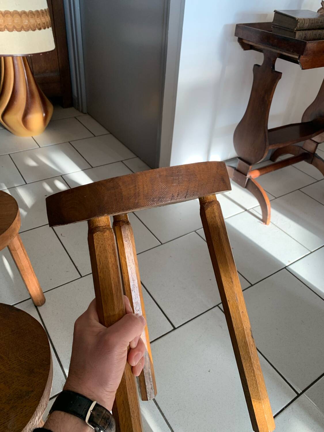 Lot of vintage wooden tripod stools