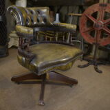 Rotating office chair in mahogany and upholstered leather, from the 1960s